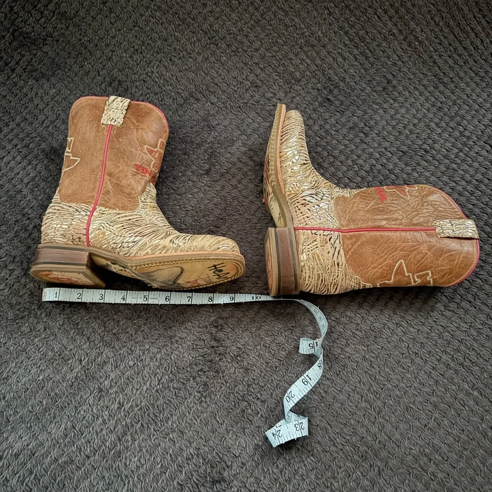 Tin Haul Kids Cowboy Boots Golden Tiger Hear Me Roar Brown Cream w Pink Accents - Picture 9 of 11